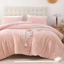 Smoofy Fluffy King Size Comforter Set 3 Pieces - Blush Pink Fleece Fluffy Comforter Set, Luxury Fuzzy King Bedding Set, Soft King Bed Set All Season, Heavy Faux Fur Comforter with 2 Pillow Cases