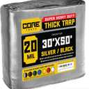 Core Tarps Extreme Heavy Duty 20 Mil Tarp Cover, Waterproof, UV Resistant, Rip and Tear Proof, Poly Tarpaulin with Reinforced Edges for Roof, Camping, Patio, Pool, Boat (Silver/Black 30 X 50)