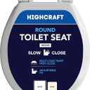 HIGHCRAFT Premium Round Toilet Seat with Slow-Close Design & Adjustable Hinges - Molded Wood Toilet Seat - Fits Standard Round Toilets - Round Seat in White