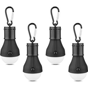 LED Camping Tent Lantern, Portable Outdoor Waterproof Emergency Light Bulb, Battery Powered with Clip Hook, Super Bright, for Hiking, PartyCamping, Fishing, Power Failure (4 Packs, Black )