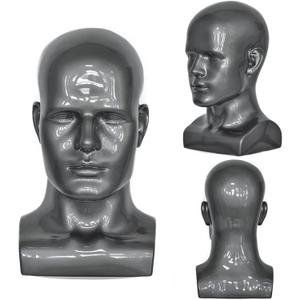 PVC Silver Grey Male Mannequin Head Display Head Stand Wig Display Head Model Men Manikin Head Dolls for Display Headset, Headphone, Game Console, Hats, Wigs Jewellery (Silver Grey) (L90-SG)