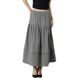 100% Cotton Women White Maxi Skirt Elastic Waist Peasant A Line Flowy Swing Lace Skirt Dress No Lining (M)