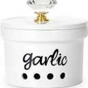 HAOTOP Garlic Keeper with Crystal Lid, 12.5 oz Ceramic Garlic Saver Container for Countertop, Farmhouse Kitchen Decor (Gold)
