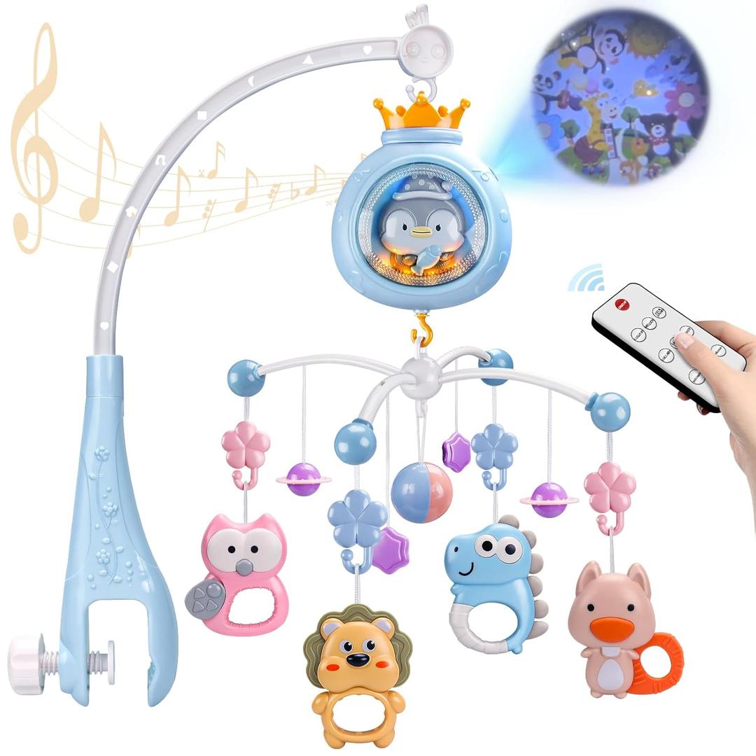 ZFSZSY Crib Mobile with Music and Lights,Mobiles for Cribs, Baby Mobile Arm Toys Hanging for Girls Boys Infants 06 612 Months, Bassinets Nursery Musical Portable Mobile Clip On Pack and Play(Bule)