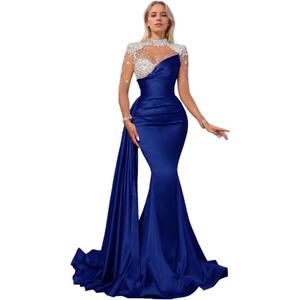High Neck Mermaid Prom Dresses Long Sleeves Sweetheart Tulle Beaded Satin Pleated Tight Formal Dresses Evening Party Gowns (16 Plus, Navy) High Neck Mermaid Prom Dresses Long Sleeves Sweetheart Tulle Beaded Satin Pleated Tight Formal Dresses Evening Party Gowns (16 Plus, Navy)