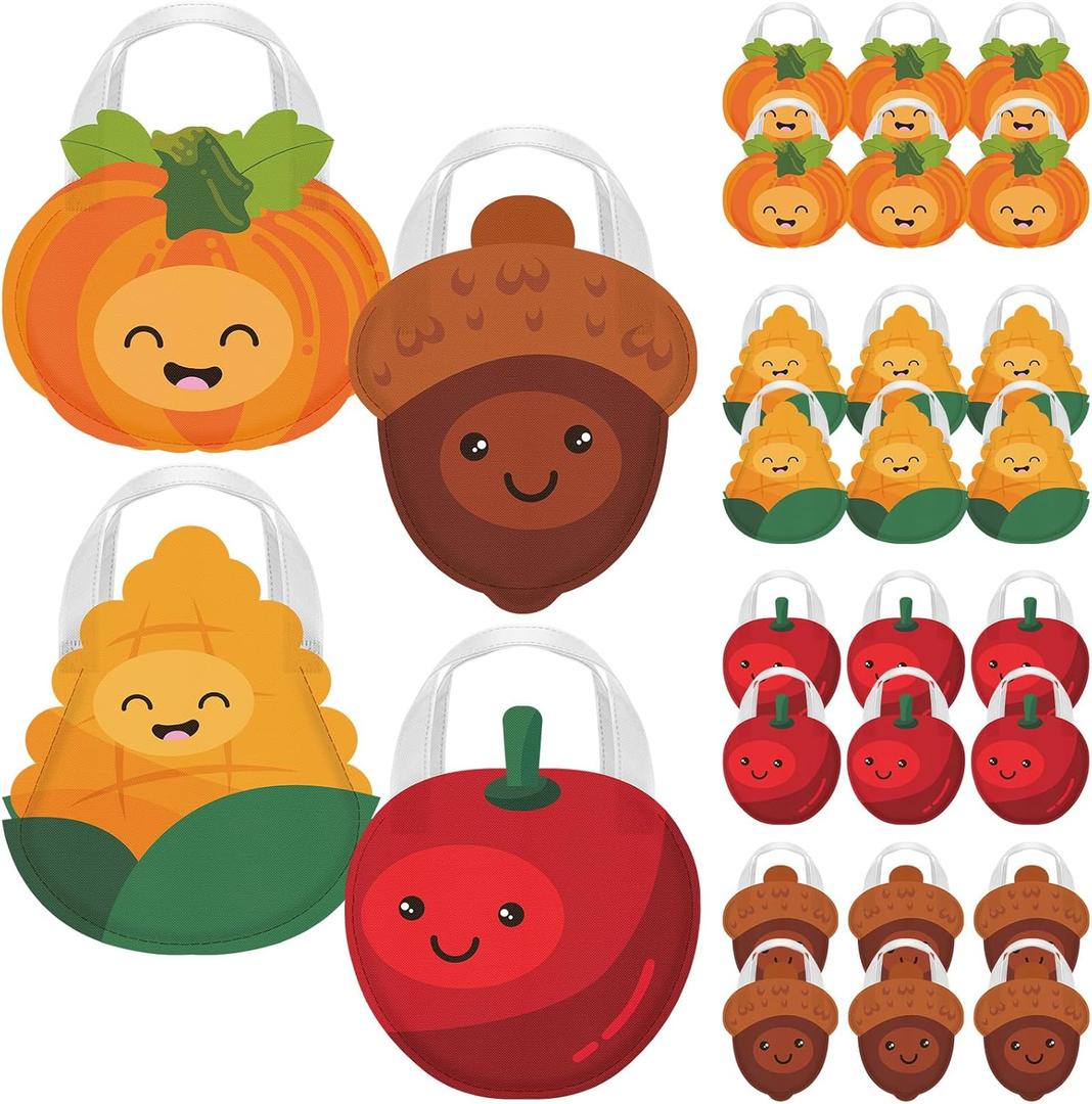 SilTriangle 24 Pcs Thanksgiving Non Woven Gift Bags with Handles Large Reusable Fall Treat Goodie Bags Bulk Autumn Candy Treat Tote for Thanksgiving Party Favor Supplies(Crops,12.6 x 11.02 in)