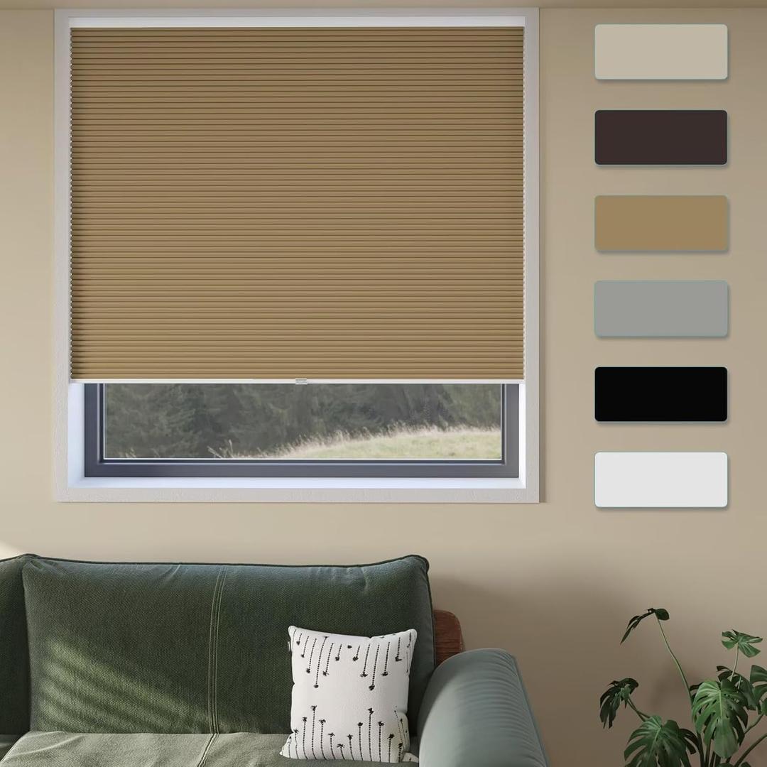 MYshade Cordless Cellular Window Shades No Tools No Drill Blackout Blinds for Indoor Windows Size 27" Wide X 50" Height Light Brown Room Darkening Blinds for Bedroom, Bathroom, Kitchen, Living Room
