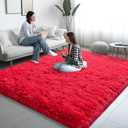 6x9 Area Rugs for Living Room, Red Fluffy Shaggy Rug Soft Carpets, Rugs for Bedroom Nursery Kids Room Dorm Home Decor Aesthetic