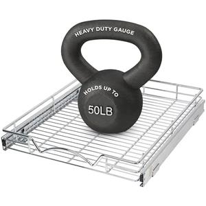HOLDN’ STORAGE Pull Out Cabinet Organizer, Heavy Duty Caddy  -17”W x 21”D - Requires At Least 18-1/4” Cabinet Opening, Steel Metal Cabinet Drawers Slide Out, Chrome