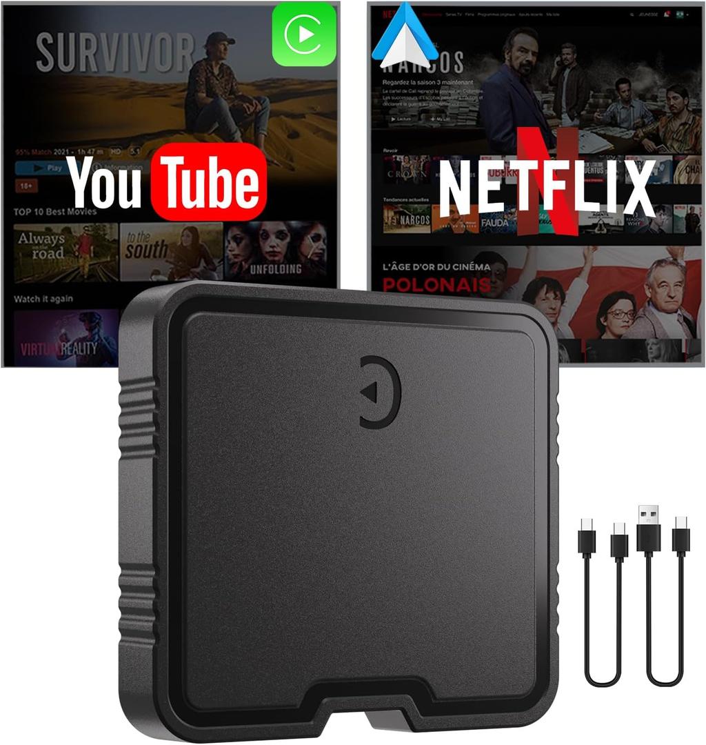 Wireless Carplay Adapter, Supports Netflix, YouTube, TF Card Plug & Play, Android Auto Wireless Dongle Fits for Factory Wired Car Play Cars