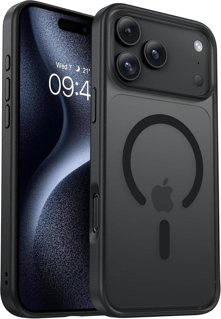 BENTOBEN Magnetic for iPhone 17 Pro Max Case, [Compatible with Magsafe] Drop Resistant Matte Skin Feeling Back Cover Leather Border Shockproof Slim Fit for iPhone 17 Pro Max Phone Case 6.9",Black