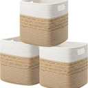 UBBCARE Set of 3 Storage Cubes 11 X 10.5 X 10.5 in, Water Hyacinth Storage Bins for Shelves, Toys, Book, Storage Baskets with Handles, Cotton Rope Woven Baskets for Organizing, Brown