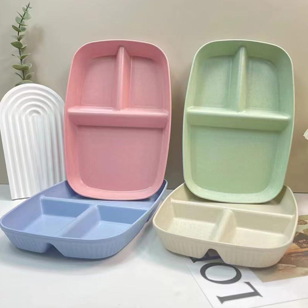 Divided Plates 10.5 Inch for Adults, Portion Control Bariatric Plate, Wheat Straw Plates with 3 Compartments, Unbreakable Reusable Portion Control Plates, BPA Free(4PCS) (INS Series-4PACK)