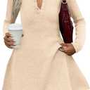 Saodimallsu Womens Sweater Dress 2026 Fall Polo Collared Long Sleeve Button V Neck A line Preppy Knit Dresses (L)