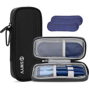 SMYV Insulin Cooler Travel Case with 2 TSA Approved Ice Packs, Medication Cooler for Diabetic Supplies, Compact for Travel and Daily Life (Black)
