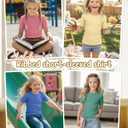 LessonZoo 4 Pack Girls Short Sleeve Tops Ribbed Cotton Lettuce Trim T Shirts Crew Neck Cute Basic Tees for Kids Teen 5-14Y(Blue, Pale Yellow, Pink, Peacock Green,13-14y)