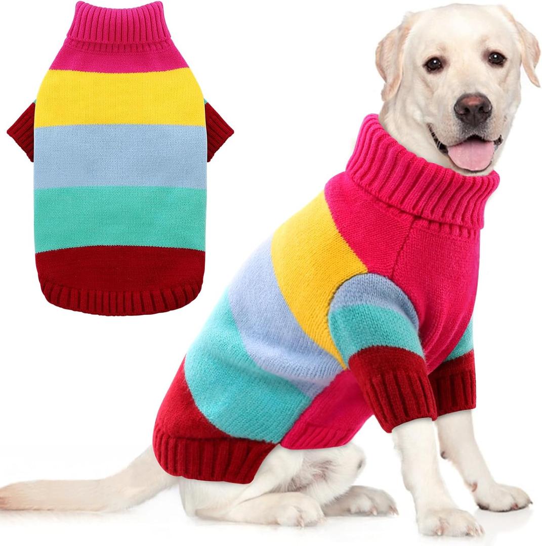 AOFITEE XXL Dog Sweater, Turtleneck Dogs Sweaters for Large Breed, Stretchy Christmas Knitwear, Warm Large Pet Pullover for Fall Winter, Clothes for Golden Retriever, Weimar (Pink XXL) (Rose Red)