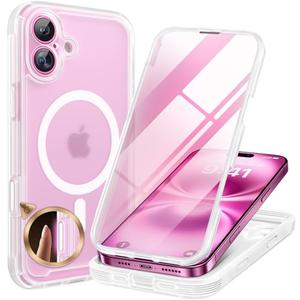 Miracase Magnetic for iPhone 16 Plus Case Full-Body Phone with Built-in Glass Screen Protector, [Compatible with MagSafe] Military Drop Proof 16 Plus Cover Bumper 6.7 inch, Matte Clear