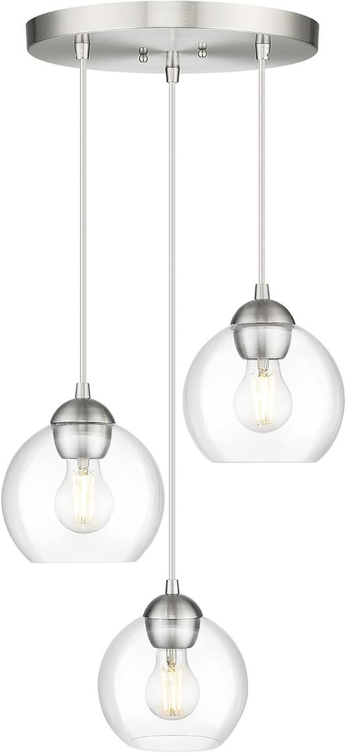 WILON Brushed Nickel Pendant Light, 3-Light Pendant Lights Kitchen Island with Clear Glass Shade, Cluster Globe Hanging Light Fixture for Kitchen, Bedroom, Bathroom, Dining Room