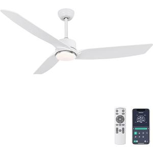 Ohniyou 56 Inch White Ceiling Fan with Lights, Modern 3 Blades Ceiling Fan with Remote/APP Control, Reversible DC Motor, Dimmable 3 CCT, Indoor Outdoor Fan for Covered Patios Living Room