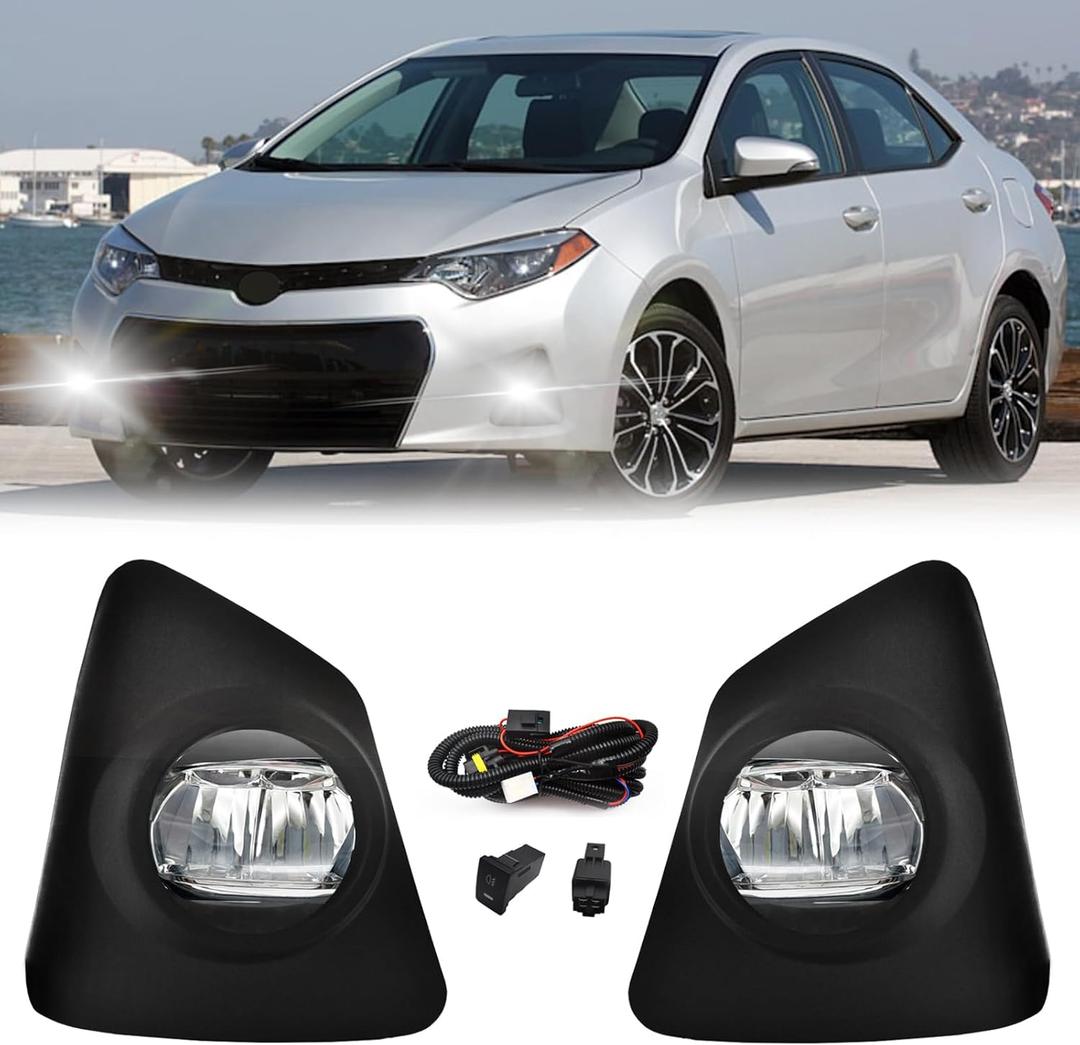 LED Fog Lights Compatible With 2014 2015 2016 Toyota Corolla S SE with Clear Lens Bumper Lamps Replacement Included Wiring Harness Kit Switch