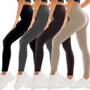 SINOPHANT 4 Pack Leggings for Women - Full Length Capri Buttery Soft High Waisted Yoga Pants for Athletic Workout Sports Black/ Khaki/ Brown/ Grey XXL