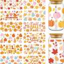 Fall UV DTF Cup Wraps: 12 Pcs Cute Watercolor Pumpkin UV DTF Cup Wraps for 16 oz, Autumn UVDTF Stickers Decals Waterproof, Rub On Transfers DIY Crafts