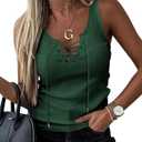 Womens Sexy V Neck Tank Shirts Top Sleeveless Casual Basic Drawstring Rib Knit Tops (Medium, Green)