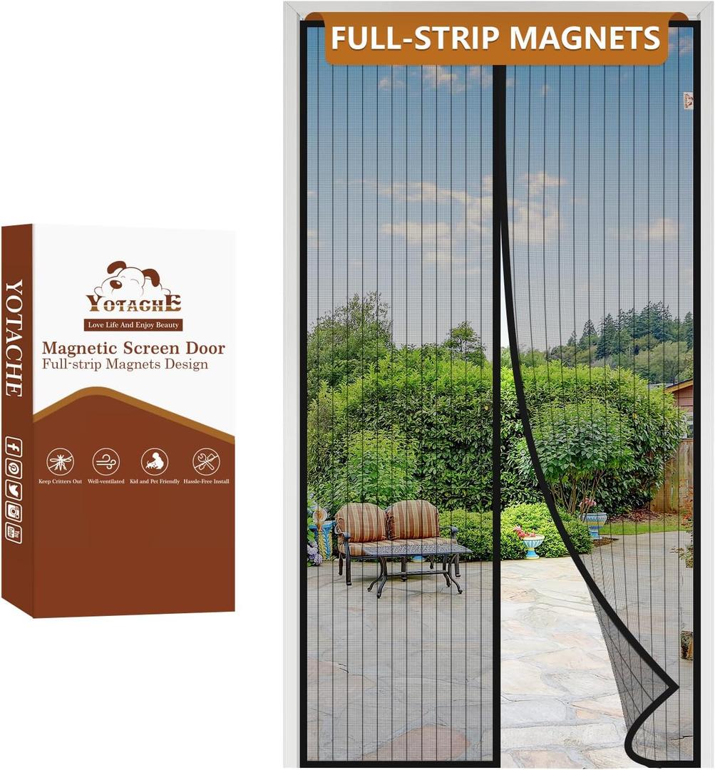 Yotache Magnetic Screen Door Fits 30x80 Inch Doors, Screen Size 32"x81", Reinforced Screen Mesh with Full Strip Magnets for Front/Back Patio Single Sliding Door