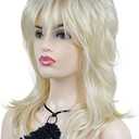 Wiginway Shaggy Layered Wig with Bangs, Shoulder Length Natural Straight Shags Wig, Soft Synthetic Hair, 613 Blonde
