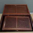 Handwoven Rattan Storage Boxes Set of 2, Decorative Wooden Wicker Chest with Lids and Latches, Vintage Boho Storage Trunks for Living Room, Bedroom, Home Decor