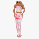 2 Piece Skirt Sets for Women Summer, Floral Sleeveless Tube Top Bodycon Maxi Skirts Y2k Vacation Going Out Outfits, Size small