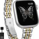 Moolia Slim Metal Band Compatible with Apple Watch Band 42/41/40/38/46/45/44/49mm Modern Design Elegant Luxury Women Replacement Bracelet for iWatch Series 11 10 9 8 7 6 5 4 3 2 1 SE/Ultra(1/2/3) (Silver/Gold)