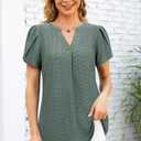 Bulotus Women Summer Tops Boho Short Sleeve Blouse Business Casual Tops Loose Fit Floral Tunic Beach Vacation Oufits (Green, M)