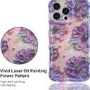 OOK Oil Painting Phone Case for iPhone 16 Pro Max Laser Glossy Cute Oil Painting Flower Pattern Curly Waves Bumper Design Soft Protective Cover for Girls Women Purple