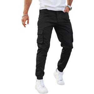 GINGTTO Mens Cargo Jogger Pants Slim Fit Stretch Zipper Pockets Thick Cotton Pants for Men (28W 30L, Black)