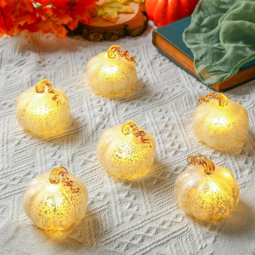Newtay 6 Pcs Halloween Mini Glass Pumpkin Decor 2.75 Inch,Gold