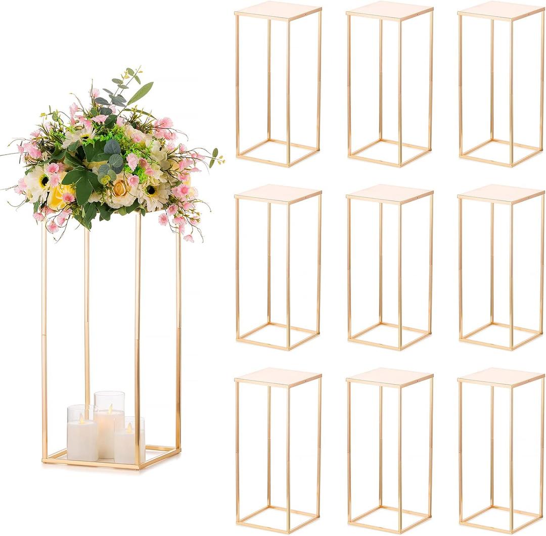 Sziqiqi Wedding Centerpieces Vase for Tables with Plates - 10 Pcs Metal Column Geometric Flower Stand 23.6in Gold Flower Display Rack Decorations for T-Stage Reception Party Fiesta Event Home