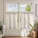 jinchan Striped Linen Kitchen Curtains 24 Inches Tier Curtains Farmhouse Modern Cafe Style Small Window Treatments Airy Light Filtering Rod Pocket for Living Room Bathroom 2 Panels Taupe Grey