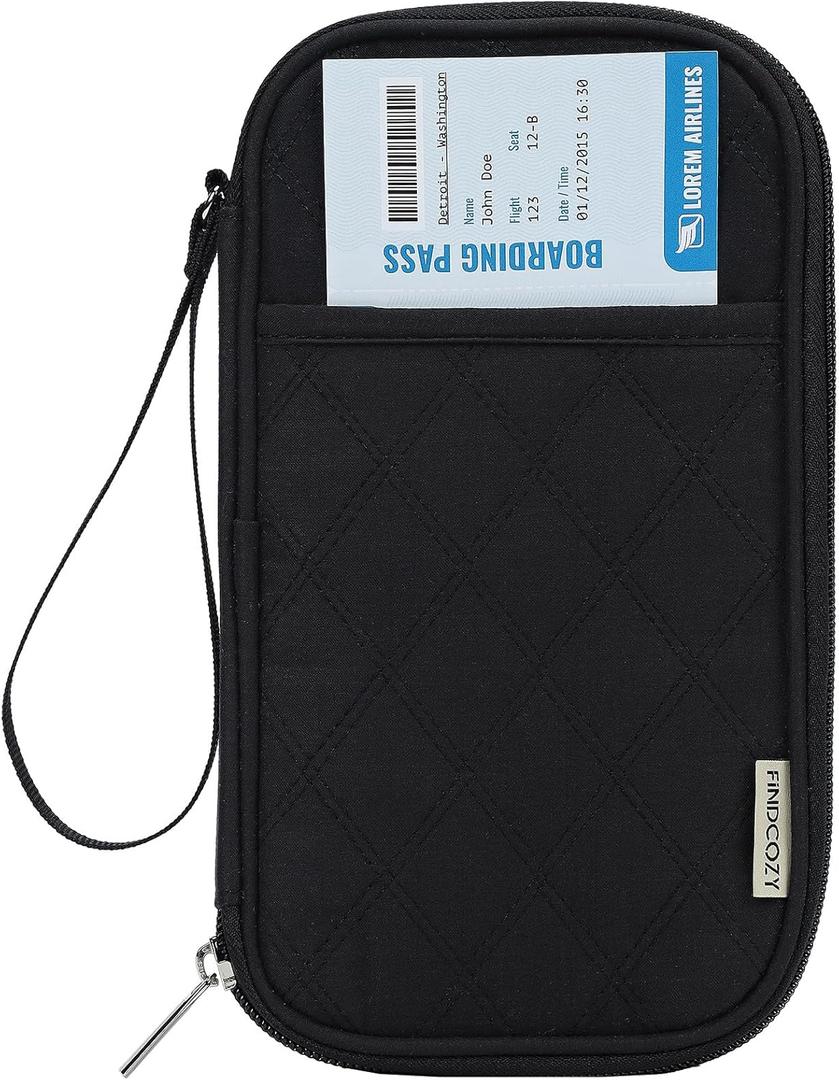FINDCOZY Travel Portable Passport Holder Family, Women Document Organizer Wallet with Multiple Pockets for Credit Cards, Boarding Pass and Coins, Black