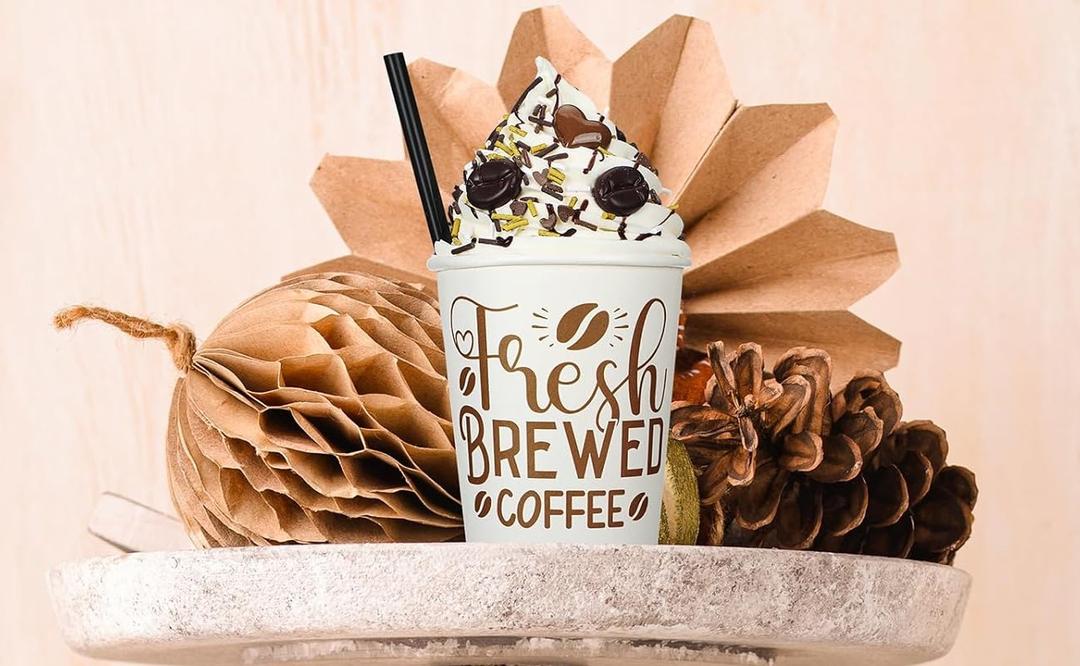 Yungyan 1 Pcs Farmhouse Rustic Coffee Tiered Tray Decoration Coffee Bar Hot Cocoa Decor with Faux Whipped Cream Cups Cafe Ornaments Party Table Centerpiece Cream Cups Photo Prop for Kitchen Home