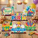 6 Pcs Purim Table Decorations Signs Wooden Tabletop Centerpiece Holiday Tiered Tray Table Toppers for Home Office Desk Decor Holiday Party Supplies