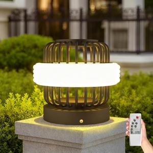 Solar Post Lights with Remote Control, Modern Pillar Light Dusk to Dawn IP54 Waterproof Solar Post Cap Lights with 3200K LED Outdoor Light Fixture for Garden Deck Patio Outside Lighting (Stripe ), 20x20x18.5 cm