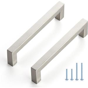 Ravinte 50 Pack Cabinet Handles Square Cabinets Cupboard Hanldes Brushed Nickel Drawer Pulls Stainless Steel Kitchen Cabinet Pulls Cabinet Hardware Drawer Handles 5 inch Hole Center
