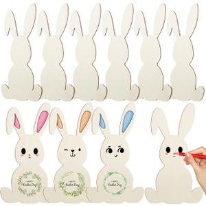 10PCS Wooden Bunny Cutouts,8.84 Inch Unfinished Easter Bunny Slices Craft DIY Rabbit Ornament for Painting Easter Party Table Centerpiece