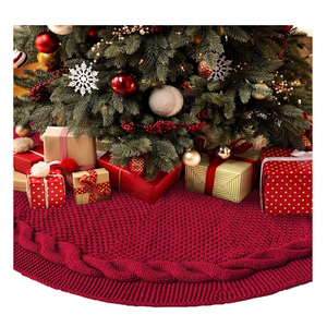 48 Inch Dark Red Knitted Christmas Maroon Tree Skirt