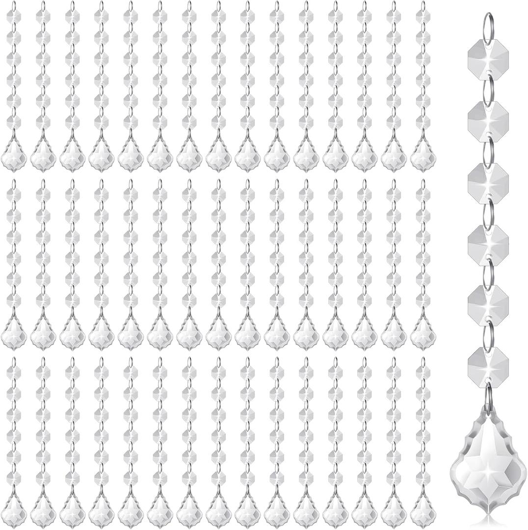 100 Pcs Clear Acrylic Crystal Ornament Beads Hanging Glass Crystals Clear Acrylic Prisms Pendant Ornaments for Centerpieces, Chandelier, Wedding Decor
