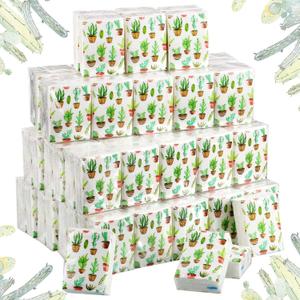 100 Pack Facial Tissue Mini Paper Pocket Tissues Small Size Travel Tissue Packs for Wedding Party Favors Graduation Celebration, 3 Ply, 2.8 x 2.2 In(Cactus)