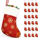 SYITCUN 24pcs Mini Christmas Stockings, 9 Christmas Stockings Bulk with Golden Snowflakes, Red Small Stockings with Sparkling Surface, Perfect for Xmas Fireplace Staircase Decoration