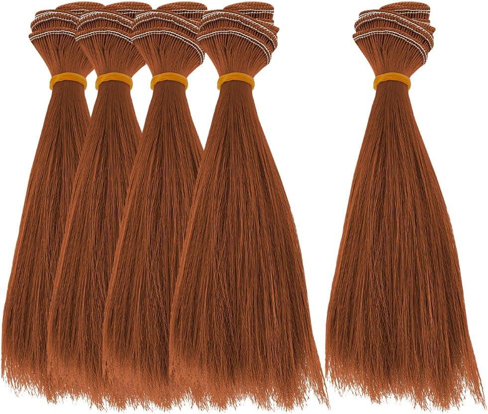 DICOSMETIC 5Pcs Doll Wig Hair 15.5cm High Temperature Fiber Straight Short Doll Hair Wefts Dolls Making Kits Dolls Hairs Extensions Saddle Brown Faux Hairs Replacement for Crafts
